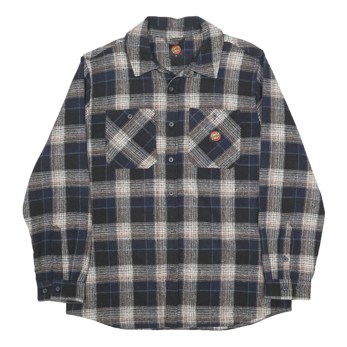 SANTA CRUZ Mens Black & Blue Checked Shirt M Long Sleeve Polyester Casual