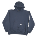 CARHARTT Mens Navy Hoodie XL Cotton Blend Pullover Hooded Sweatshirt Logo Sleeve