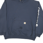 CARHARTT Mens Navy Hoodie XL Cotton Blend Pullover Hooded Sweatshirt Logo Sleeve