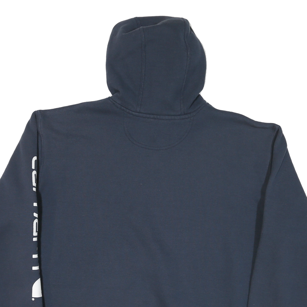 CARHARTT Mens Navy Hoodie XL Cotton Blend Pullover Hooded Sweatshirt Logo Sleeve