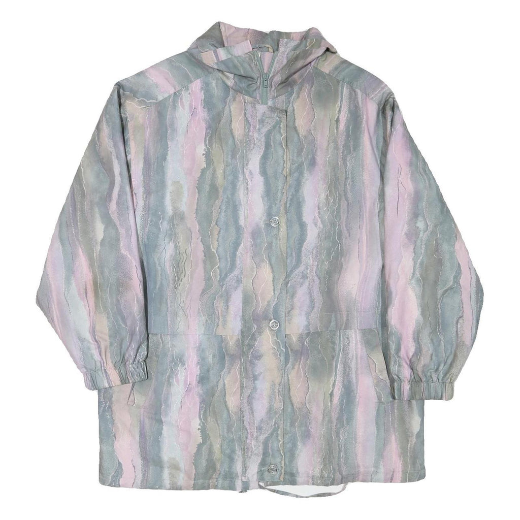 Womens Pastel Blue & Pink Abstract Button Jacket UK 20 Polyester Blend Relaxed