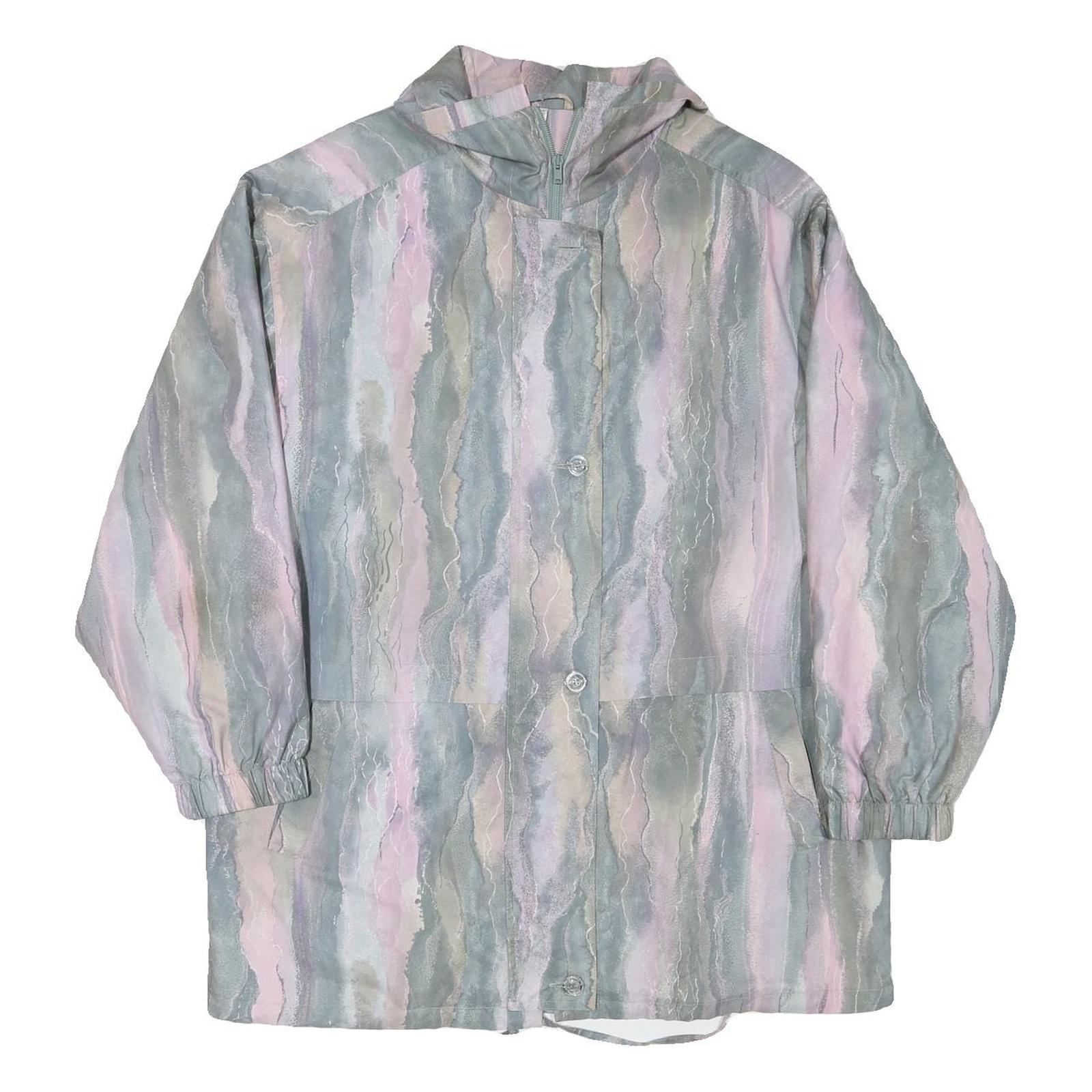 Womens Pastel Blue & Pink Abstract Button Jacket UK 20 Polyester Blend Relaxed