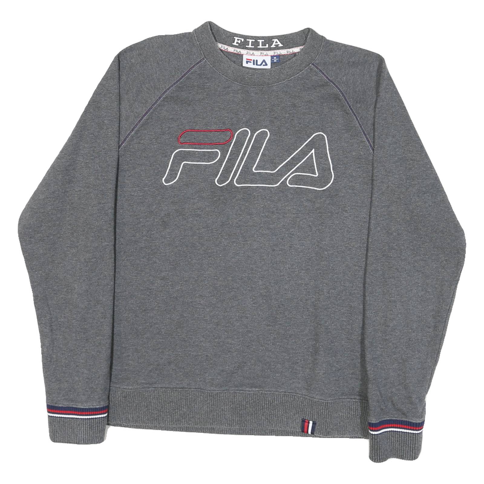 FILA Mens Grey Cotton Blend Crew Neck M Sweatshirt Logo Embroidered Casual
