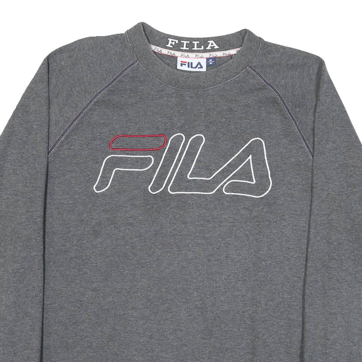 FILA Mens Grey Cotton Blend Crew Neck M Sweatshirt Logo Embroidered Casual