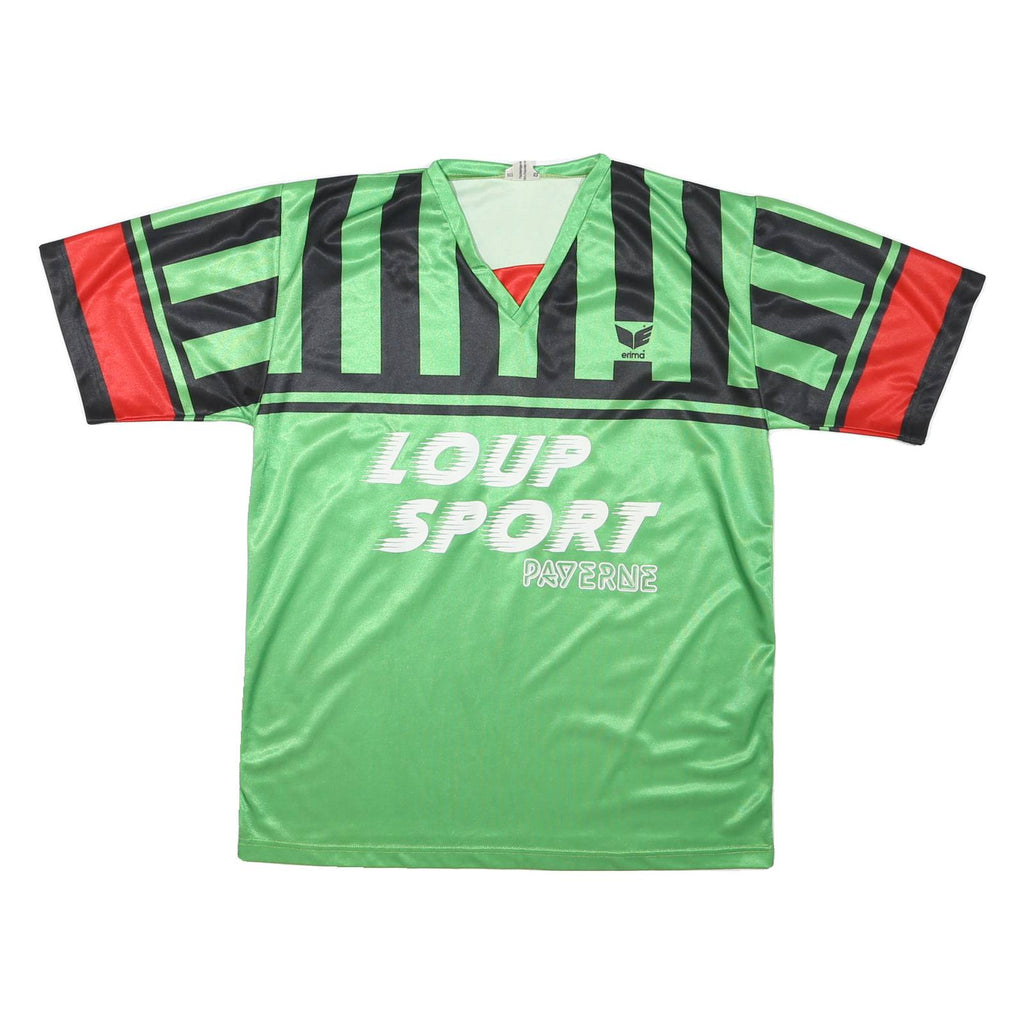 Mens Green & Black Sports Graphic T-Shirt L Short Sleeve V-Neck Polyester