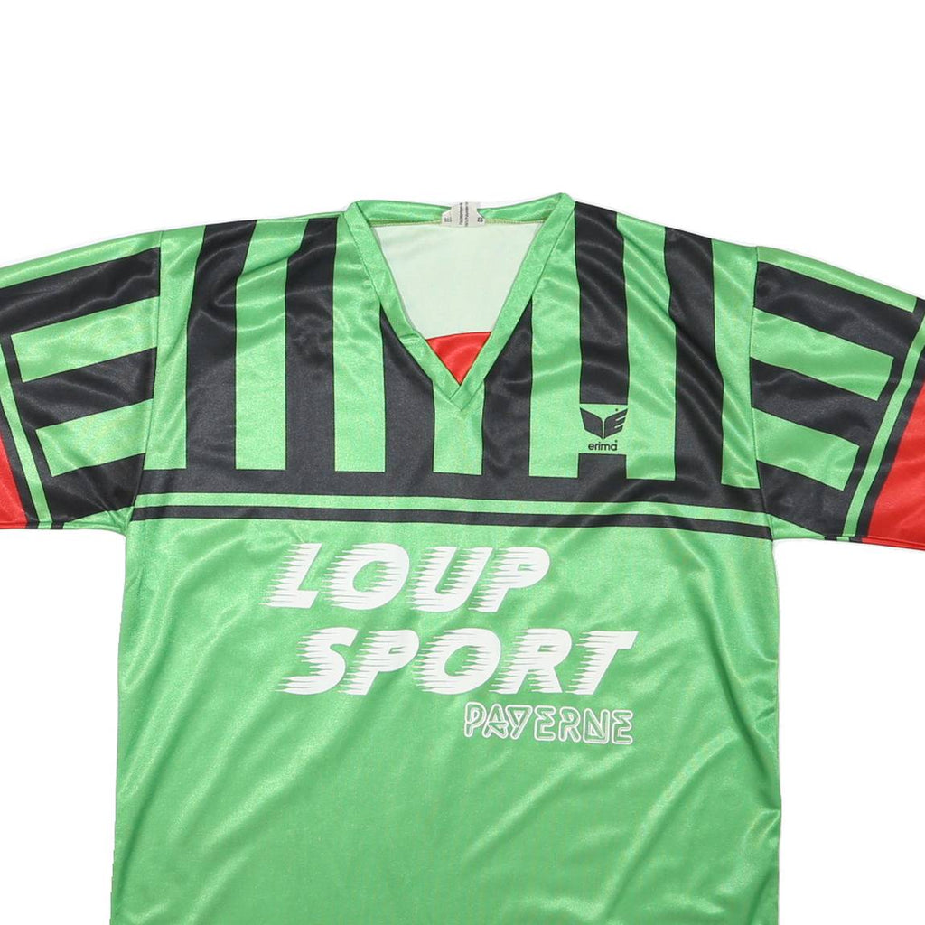 Mens Green & Black Sports Graphic T-Shirt L Short Sleeve V-Neck Polyester