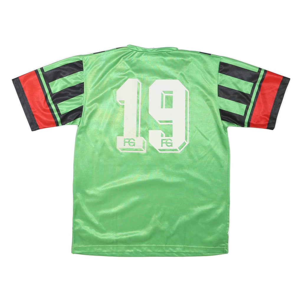 Mens Green & Black Sports Graphic T-Shirt L Short Sleeve V-Neck Polyester