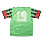 Mens Green & Black Sports Graphic T-Shirt L Short Sleeve V-Neck Polyester