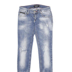 PHILIPP PLEIN Womens Blue Regular Skinny Denim Medium Wash W28 L34 Distressed