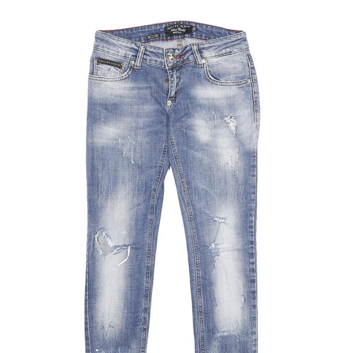 PHILIPP PLEIN Womens Blue Regular Skinny Denim Medium Wash W28 L34 Distressed