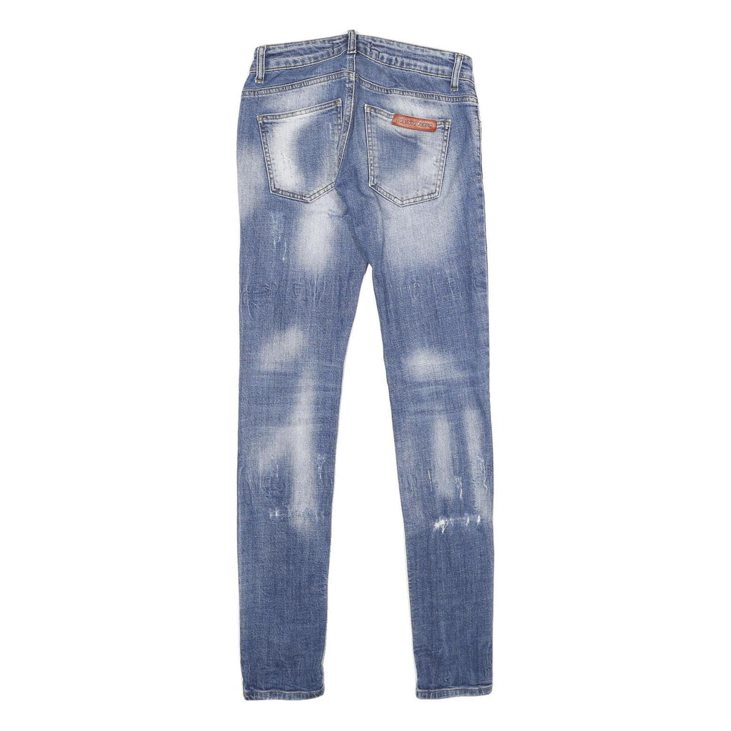 PHILIPP PLEIN Womens Blue Regular Skinny Denim Medium Wash W28 L34 Distressed