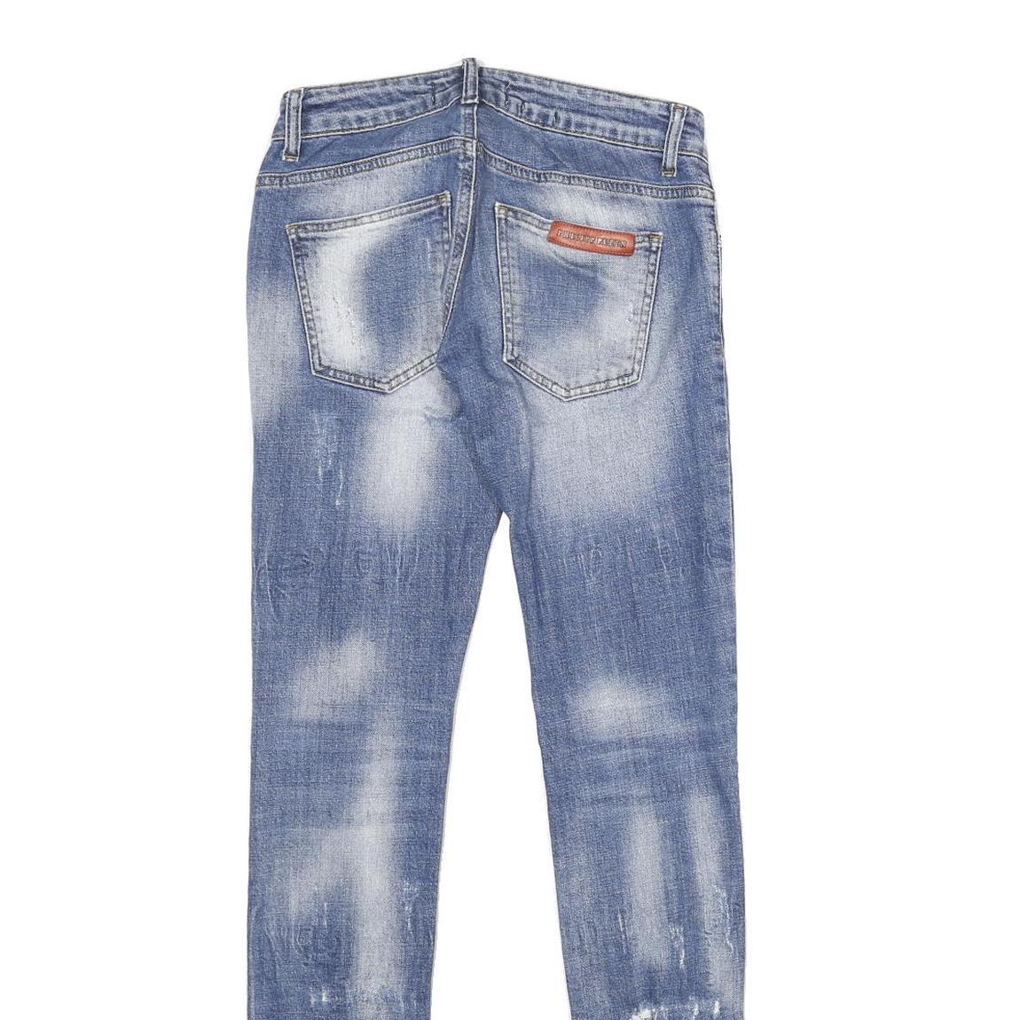 PHILIPP PLEIN Womens Blue Regular Skinny Denim Medium Wash W28 L34 Distressed