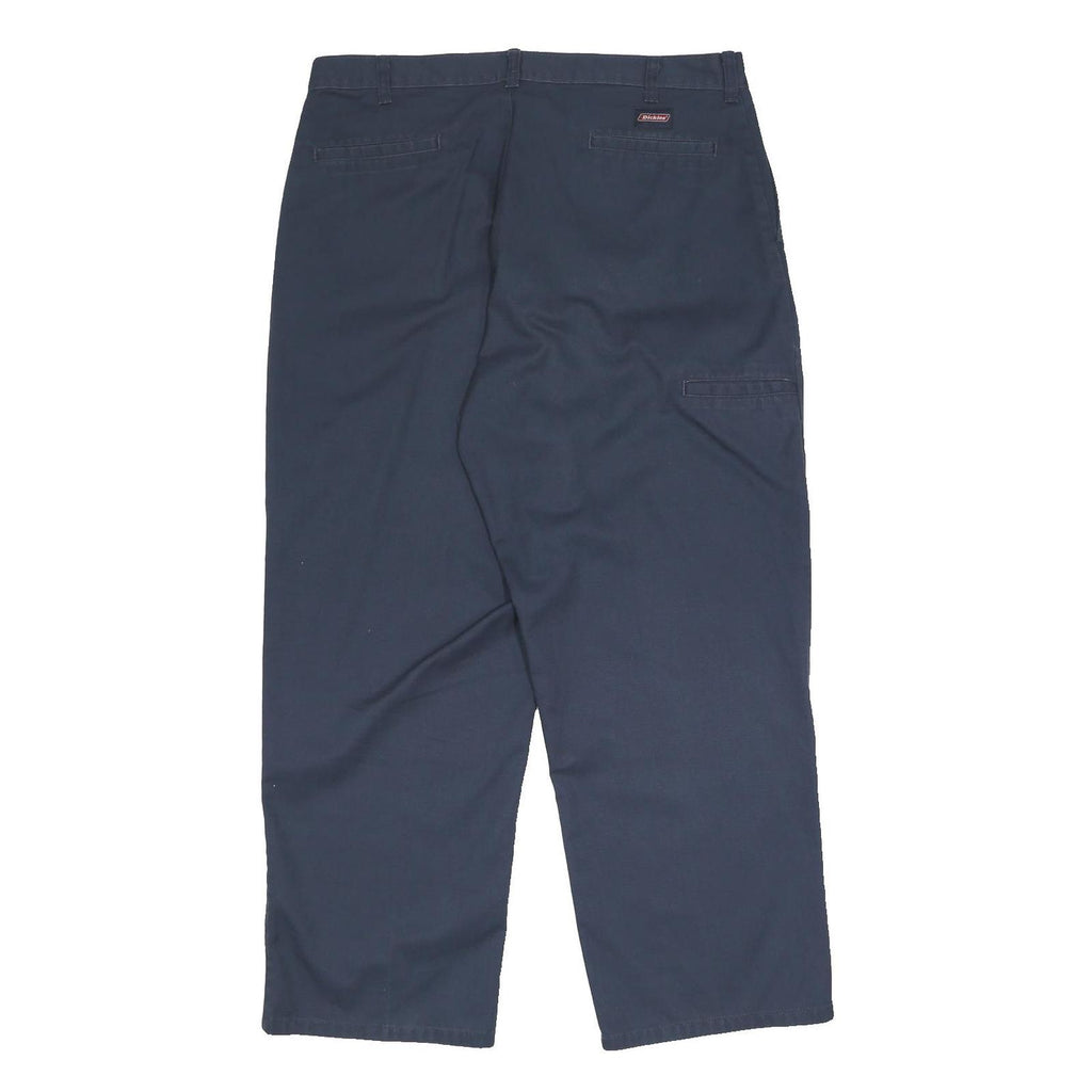 DICKIES Mens Cotton Blend Navy Relaxed Straight Trousers W38 L30 Workwear Zip