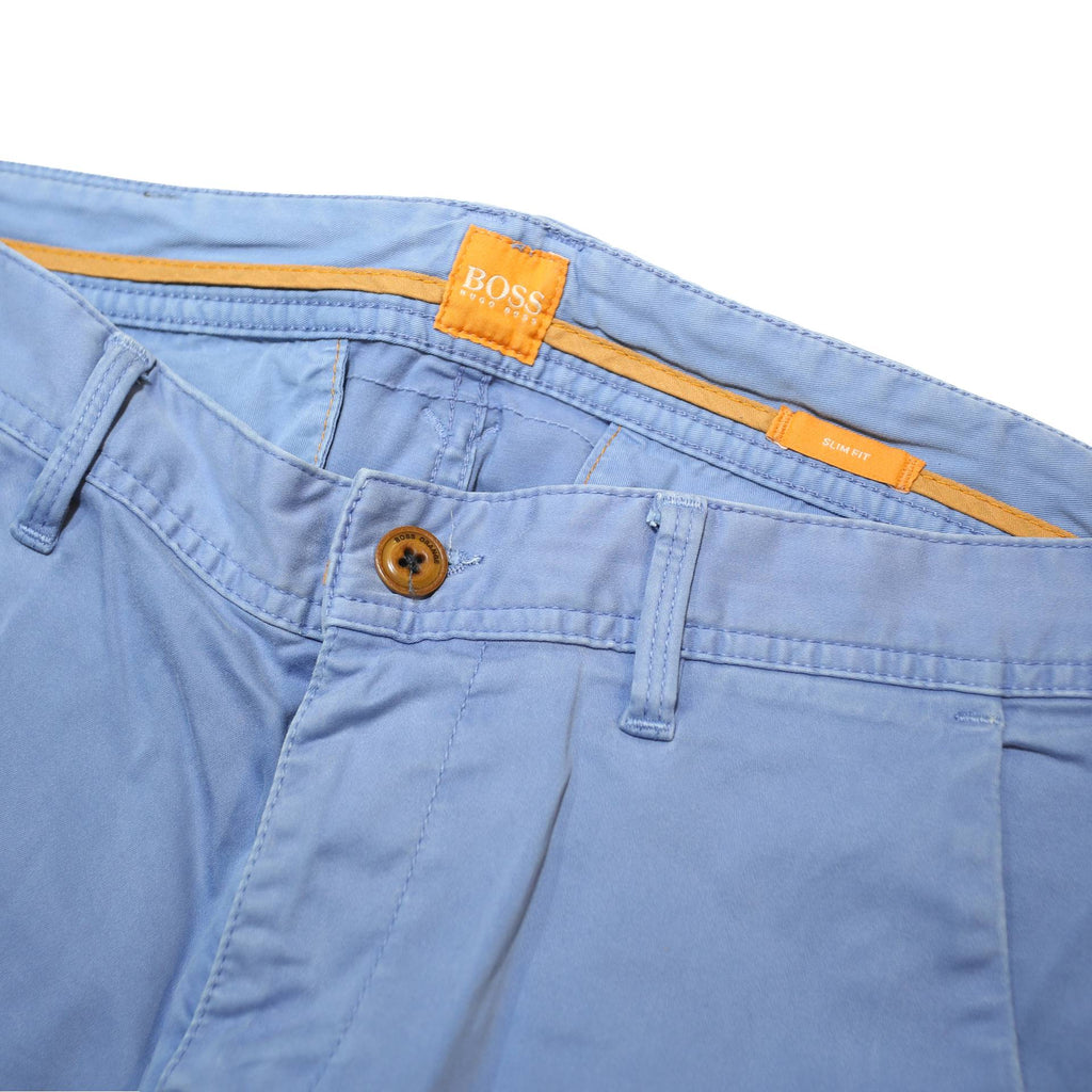 BOSS HUGO BOSS Mens Cotton Blend Blue Slim Straight Trousers W31 L27 Casual