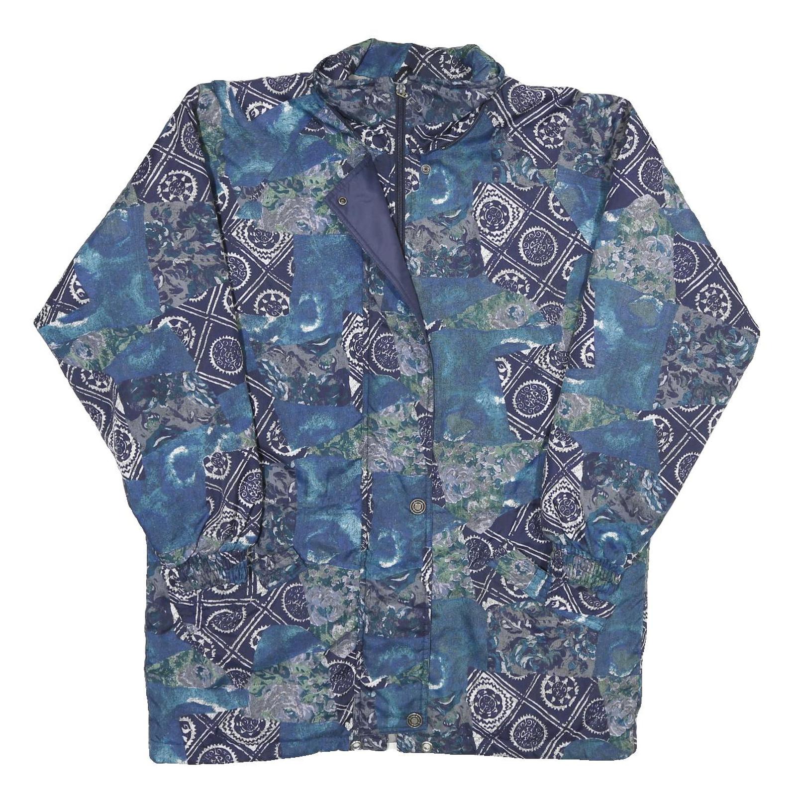 WILD DOG Womens Blue Patchwork Printed Zip Jacket UK 14 Polyester Relaxed Fit