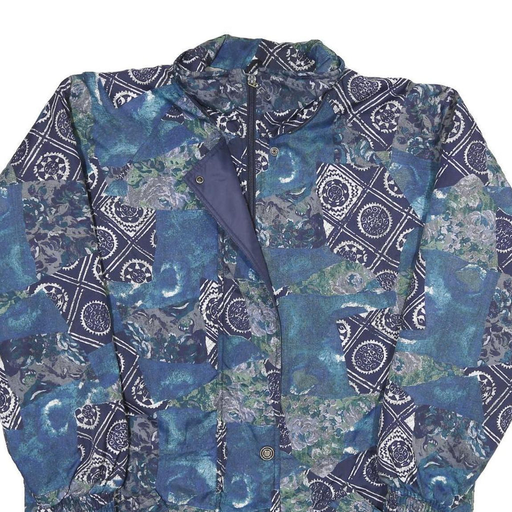 WILD DOG Womens Blue Patchwork Printed Zip Jacket UK 14 Polyester Relaxed Fit