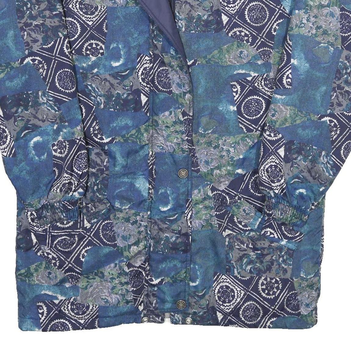 WILD DOG Womens Blue Patchwork Printed Zip Jacket UK 14 Polyester Relaxed Fit