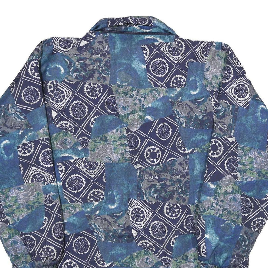 WILD DOG Womens Blue Patchwork Printed Zip Jacket UK 14 Polyester Relaxed Fit