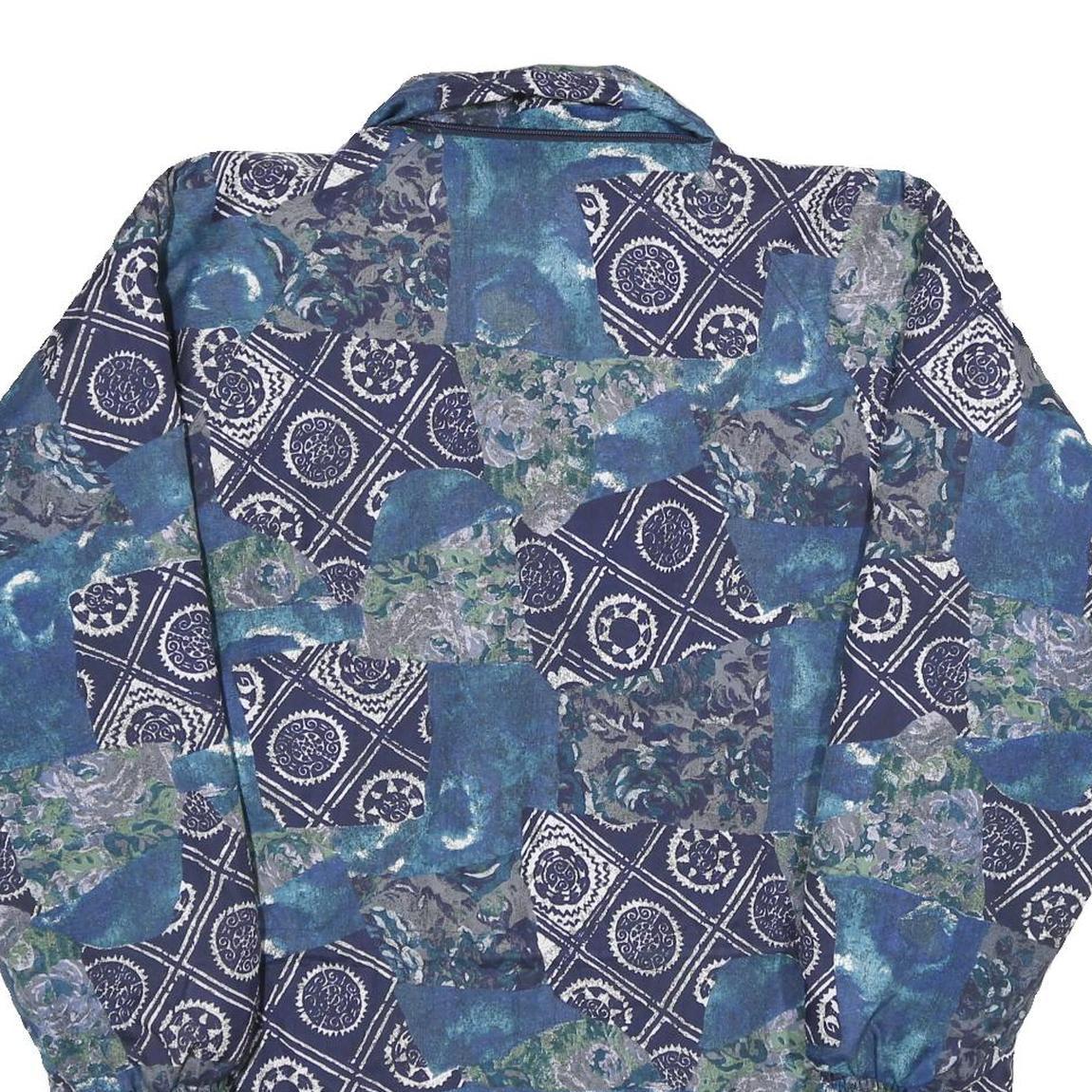 WILD DOG Womens Blue Patchwork Printed Zip Jacket UK 14 Polyester Relaxed Fit