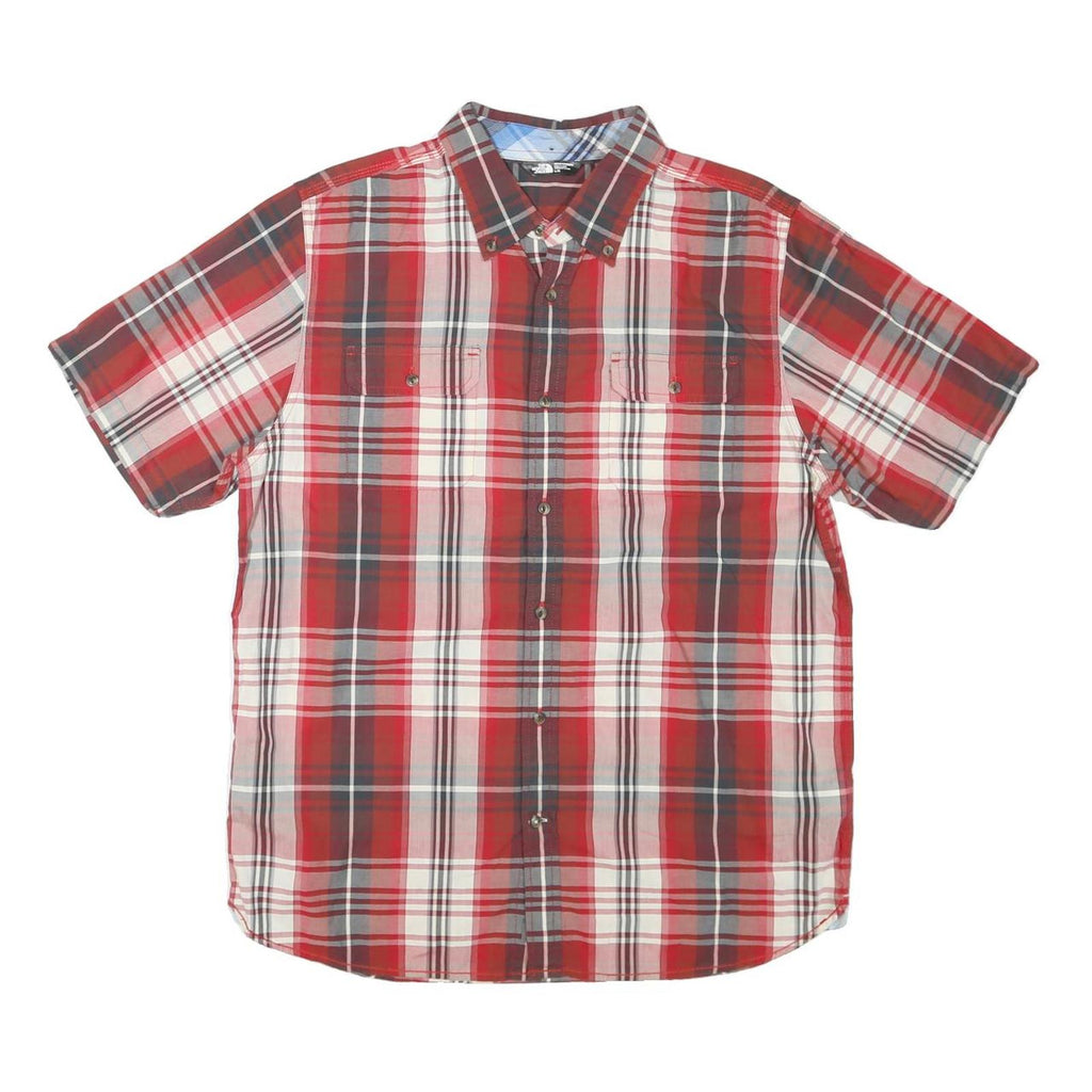 THE NORTH FACE Mens Red & Grey Plaid Shirt L Cotton Blend Buttoned Casual