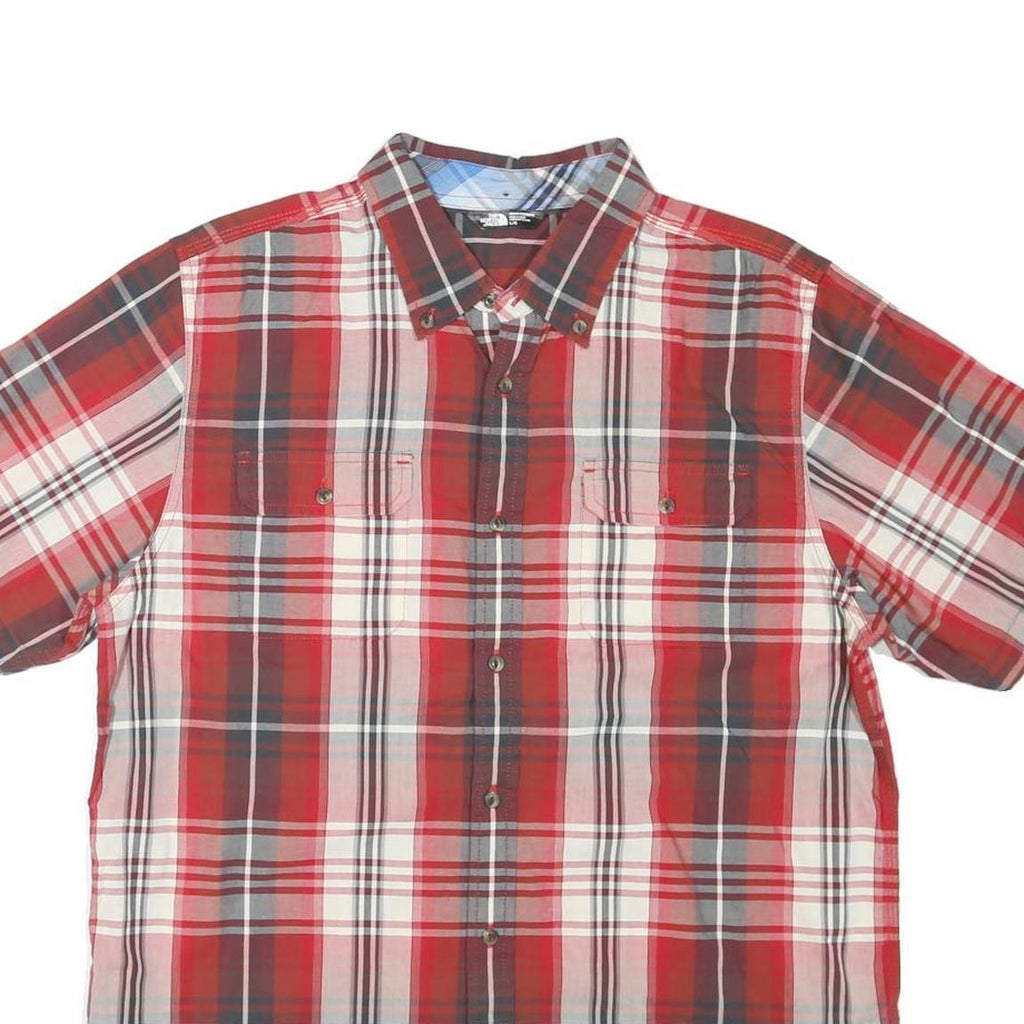THE NORTH FACE Mens Red & Grey Plaid Shirt L Cotton Blend Buttoned Casual