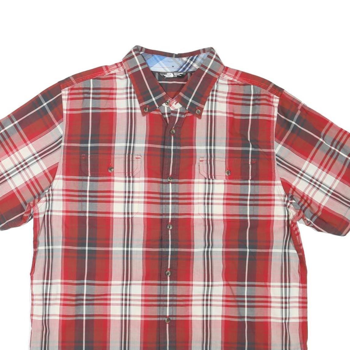 THE NORTH FACE Mens Red & Grey Plaid Shirt L Cotton Blend Buttoned Casual