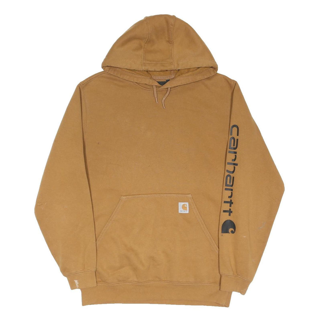 CARHARTT Mens Brown Hoodie M Cotton Blend Pullover Logo Print Workwear