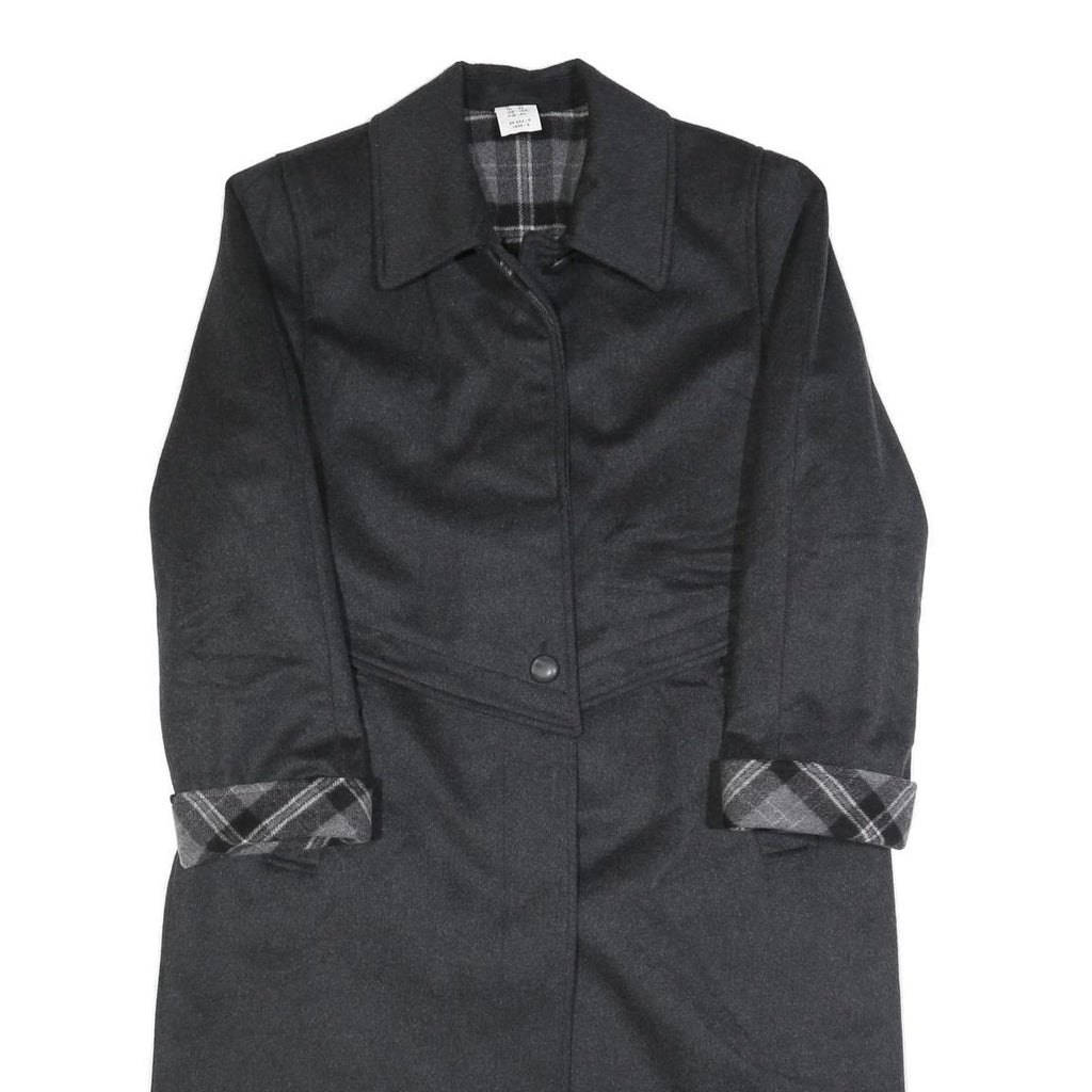 Womens Black Wool Blend Plain Button Jacket UK 16 Classic Fit Long Sleeve