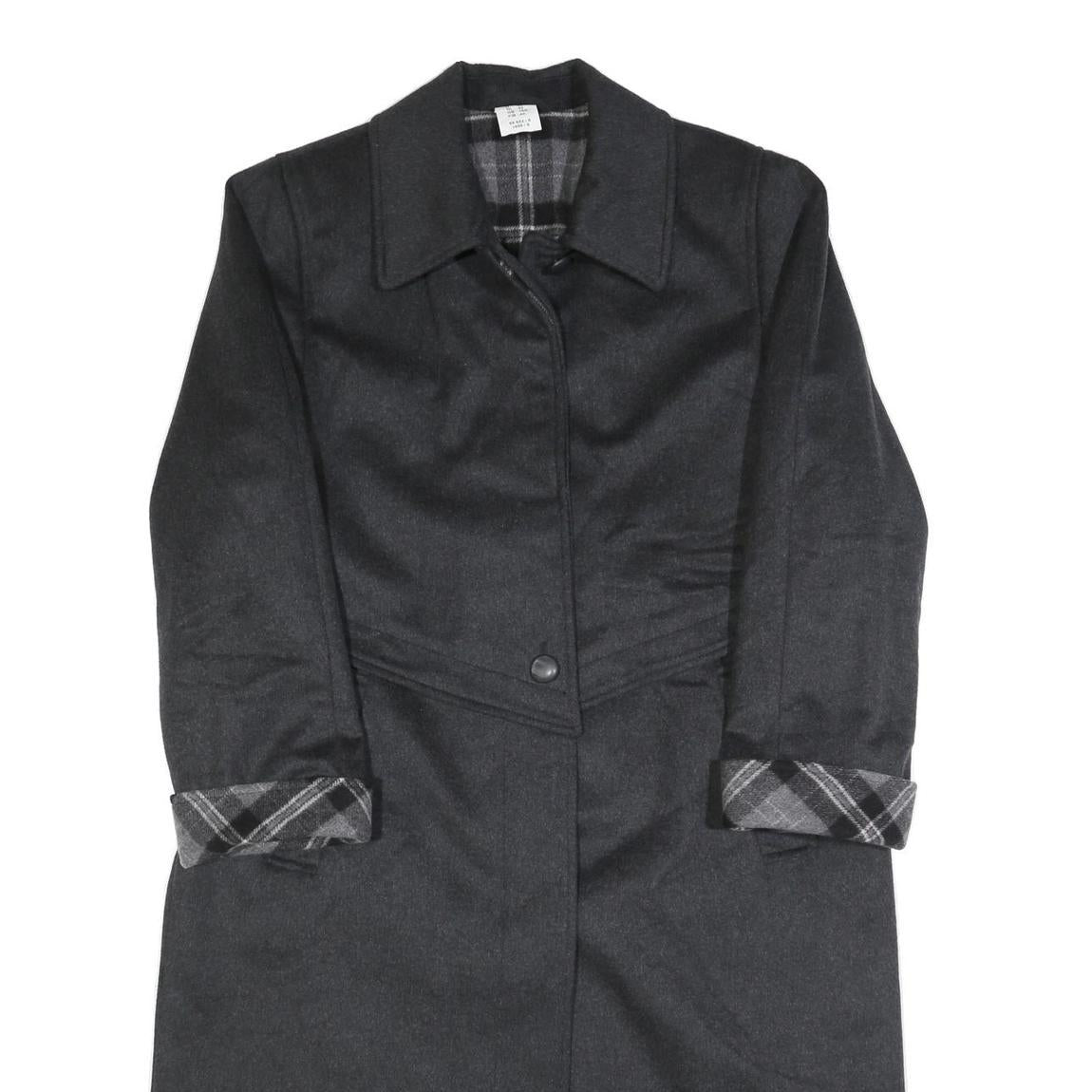 Womens Black Wool Blend Plain Button Jacket UK 16 Classic Fit Long Sleeve