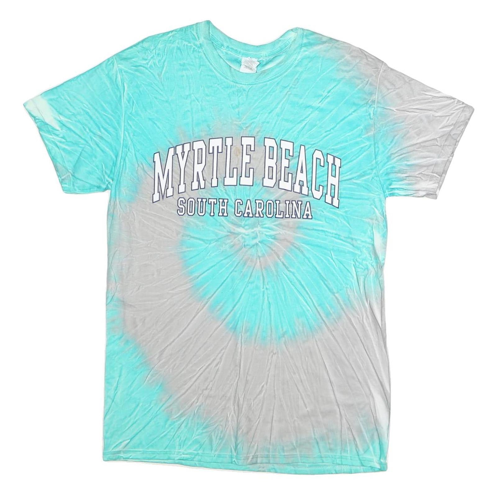 GILDAN Mens Blue & White Myrtle Beach Tie Dye T-Shirt M Short Sleeve Crew Neck