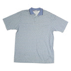 UNTIED Mens Blue Printed Short Sleeve Polo Shirt L Cotton Casual Summer