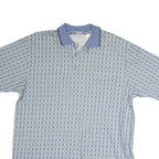 UNTIED Mens Blue Printed Short Sleeve Polo Shirt L Cotton Casual Summer