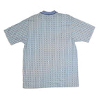 UNTIED Mens Blue Printed Short Sleeve Polo Shirt L Cotton Casual Summer