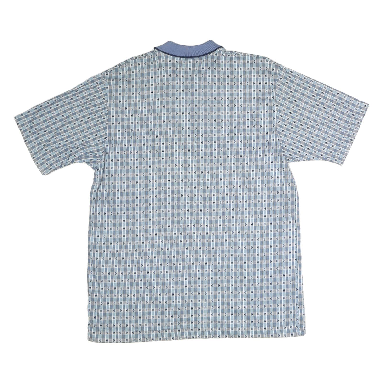 UNTIED Mens Blue Printed Short Sleeve Polo Shirt L Cotton Casual Summer