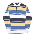 NAUTICA Mens Blue & Yellow Long Sleeve Striped Polo Shirt L Cotton Blend Casual