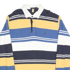 NAUTICA Mens Blue & Yellow Long Sleeve Striped Polo Shirt L Cotton Blend Casual