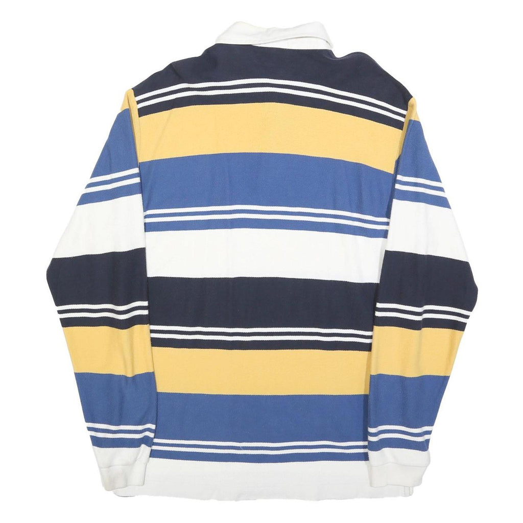 NAUTICA Mens Blue & Yellow Long Sleeve Striped Polo Shirt L Cotton Blend Casual
