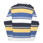 NAUTICA Mens Blue & Yellow Long Sleeve Striped Polo Shirt L Cotton Blend Casual