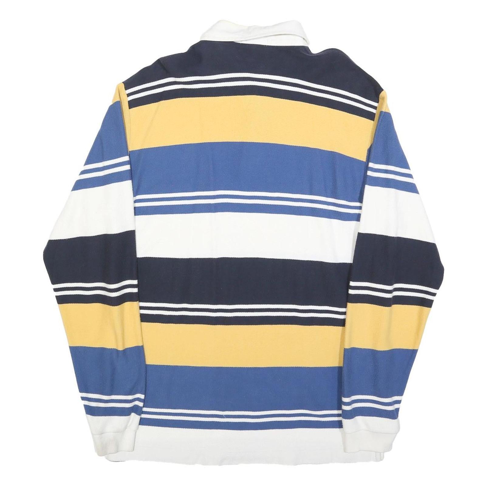 NAUTICA Mens Blue & Yellow Long Sleeve Striped Polo Shirt L Cotton Blend Casual