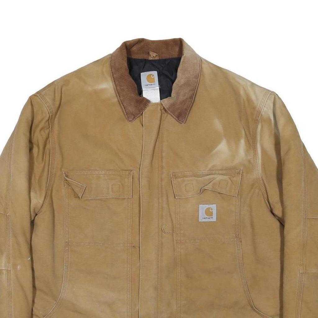 CARHARTT Mens Beige Workwear Canvas Jacket XL Cotton Blend Plain Zip Collar