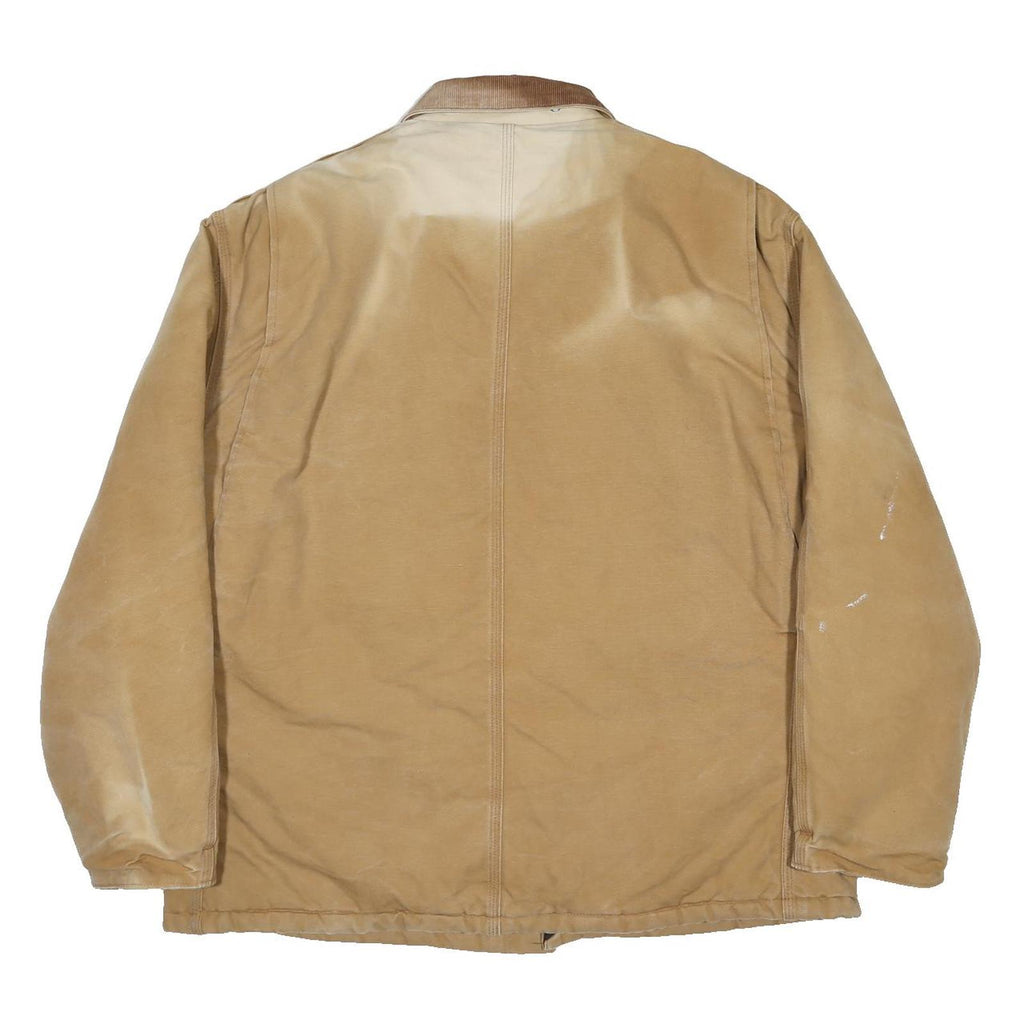 CARHARTT Mens Beige Workwear Canvas Jacket XL Cotton Blend Plain Zip Collar