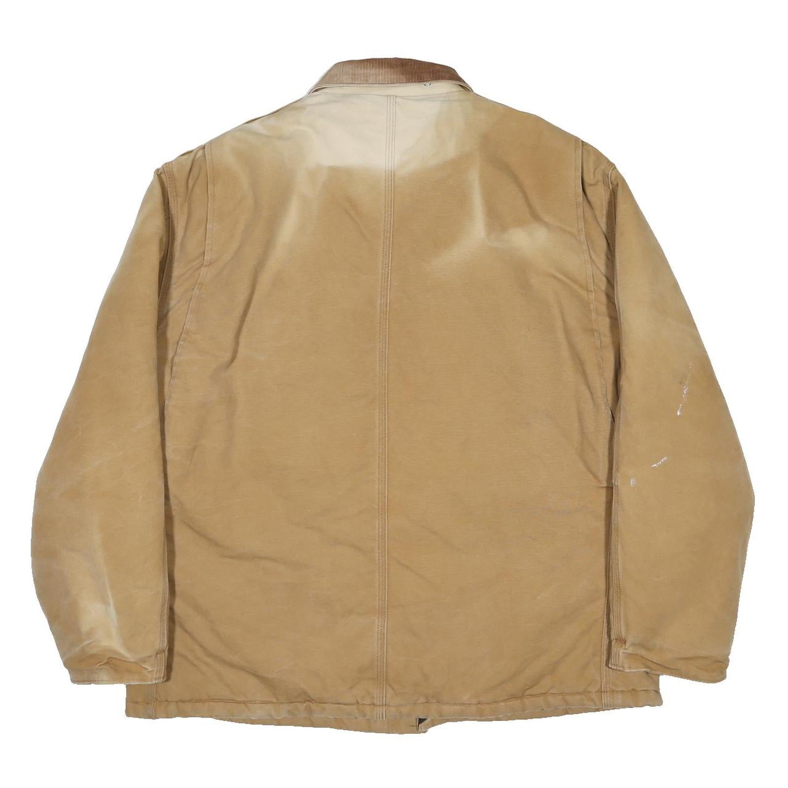 CARHARTT Mens Beige Workwear Canvas Jacket XL Cotton Blend Plain Zip Collar