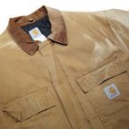 CARHARTT Mens Beige Workwear Canvas Jacket XL Cotton Blend Plain Zip Collar