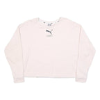PUMA Womens White Crew Neck Sweatshirt S Cotton Blend Lightweight Pullover