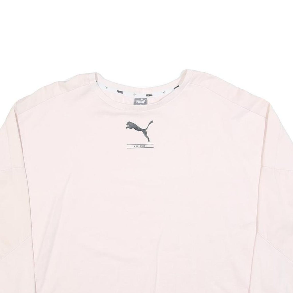 PUMA Womens White Crew Neck Sweatshirt S Cotton Blend Lightweight Pullover