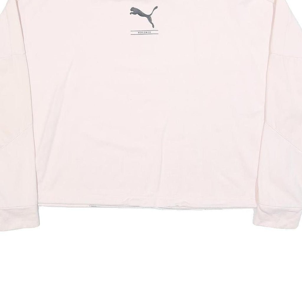 PUMA Womens White Crew Neck Sweatshirt S Cotton Blend Lightweight Pullover