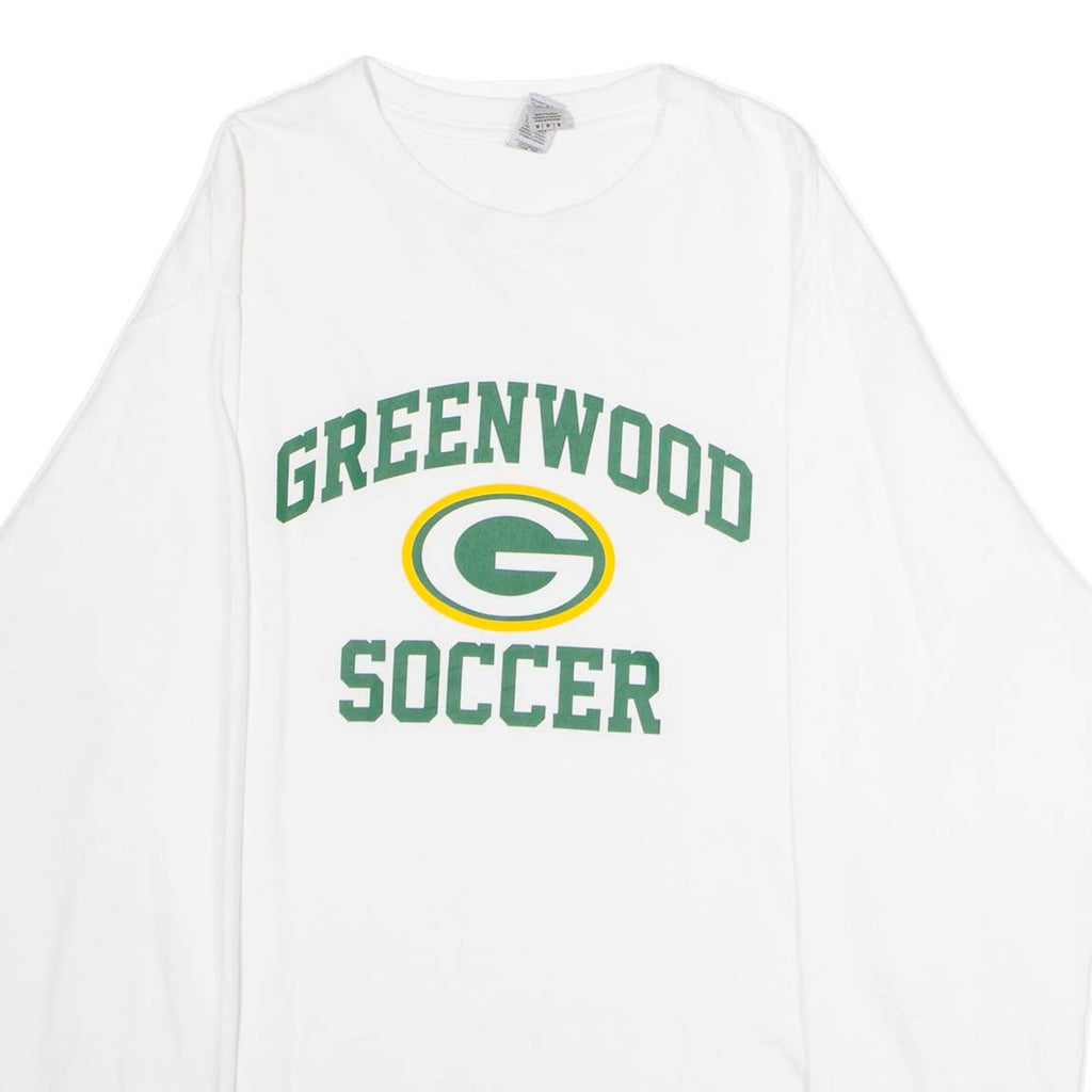 GILDAN Greenwood Soccer Mens T-Shirt White Long Sleeve USA Crew Neck M