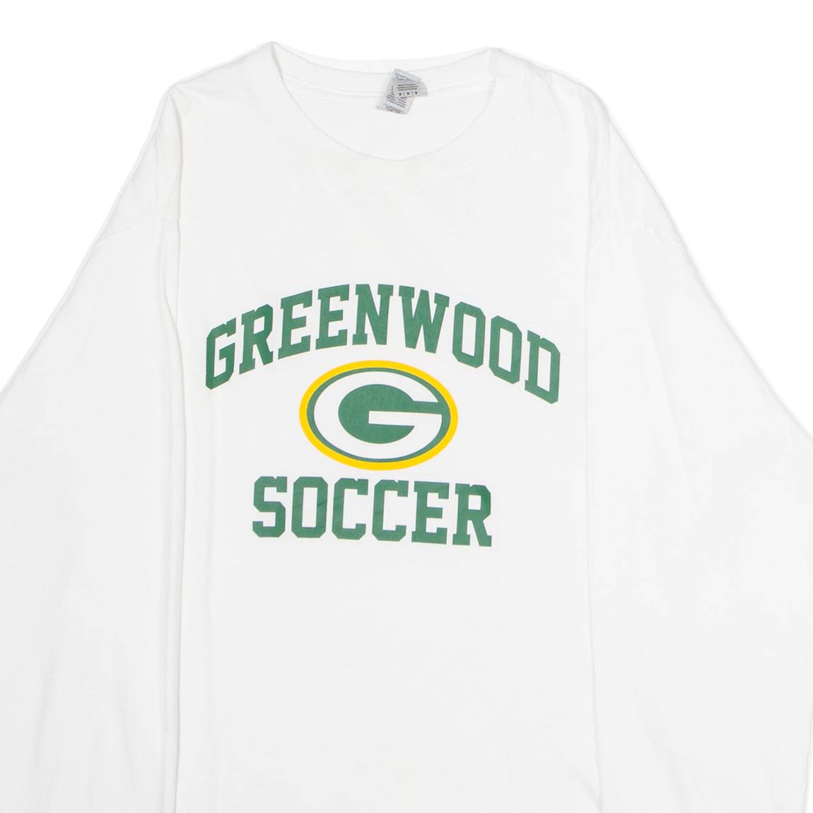 GILDAN Greenwood Soccer Mens T-Shirt White Long Sleeve USA Crew Neck M