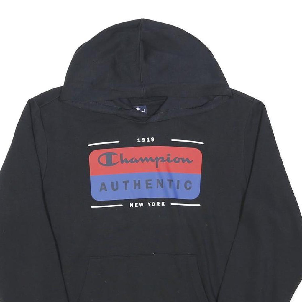 CHAMPION Boys Black Authentic Hoodie 15Y Cotton Blend Pullover