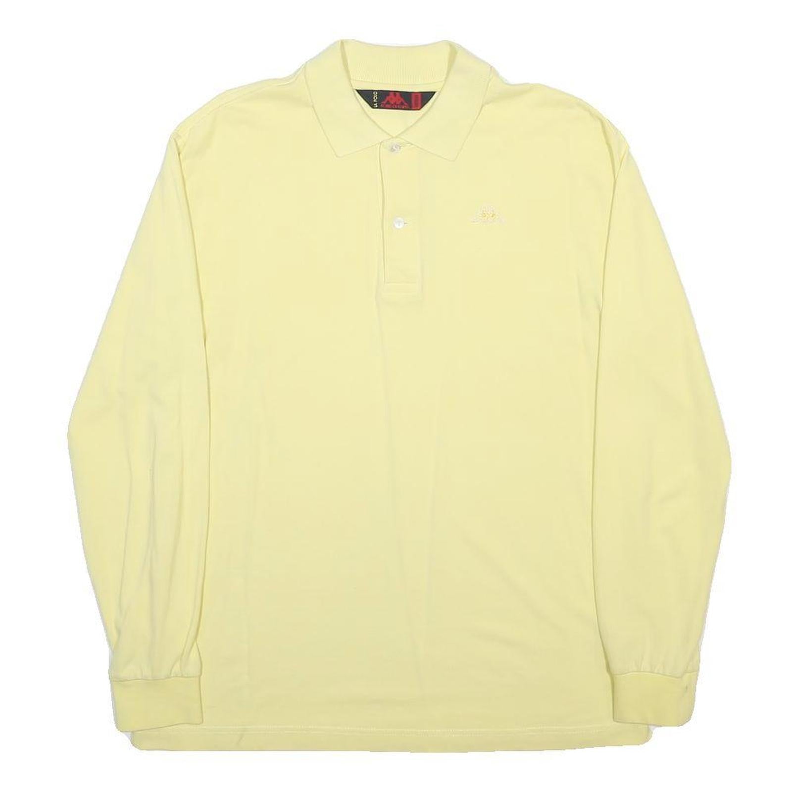KAPPA Mens Yellow Long Sleeve Plain Polo Shirt M Cotton Blend Casual